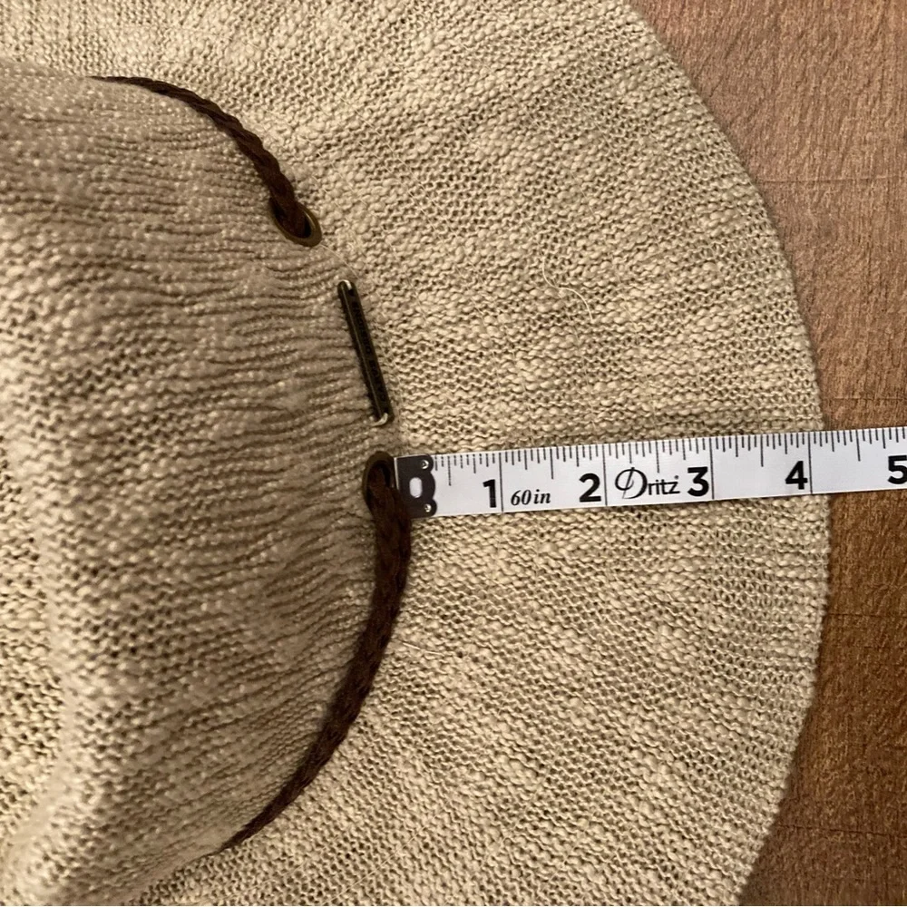 Carve Designs Beige Woven Sun Hat with Brown Braided Chin Cord EUC